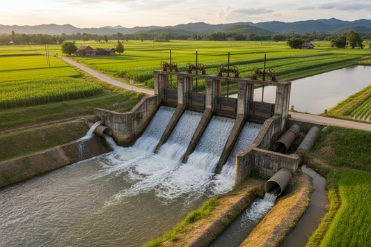 農業用小規模ダム水門および放流設備の写真