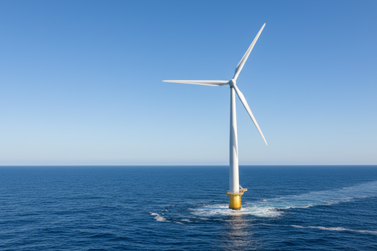 海上の風力発電機、一機の写真