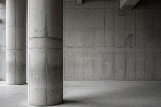 打ちっ放しのコンクリート柱とコンクリート壁の写真