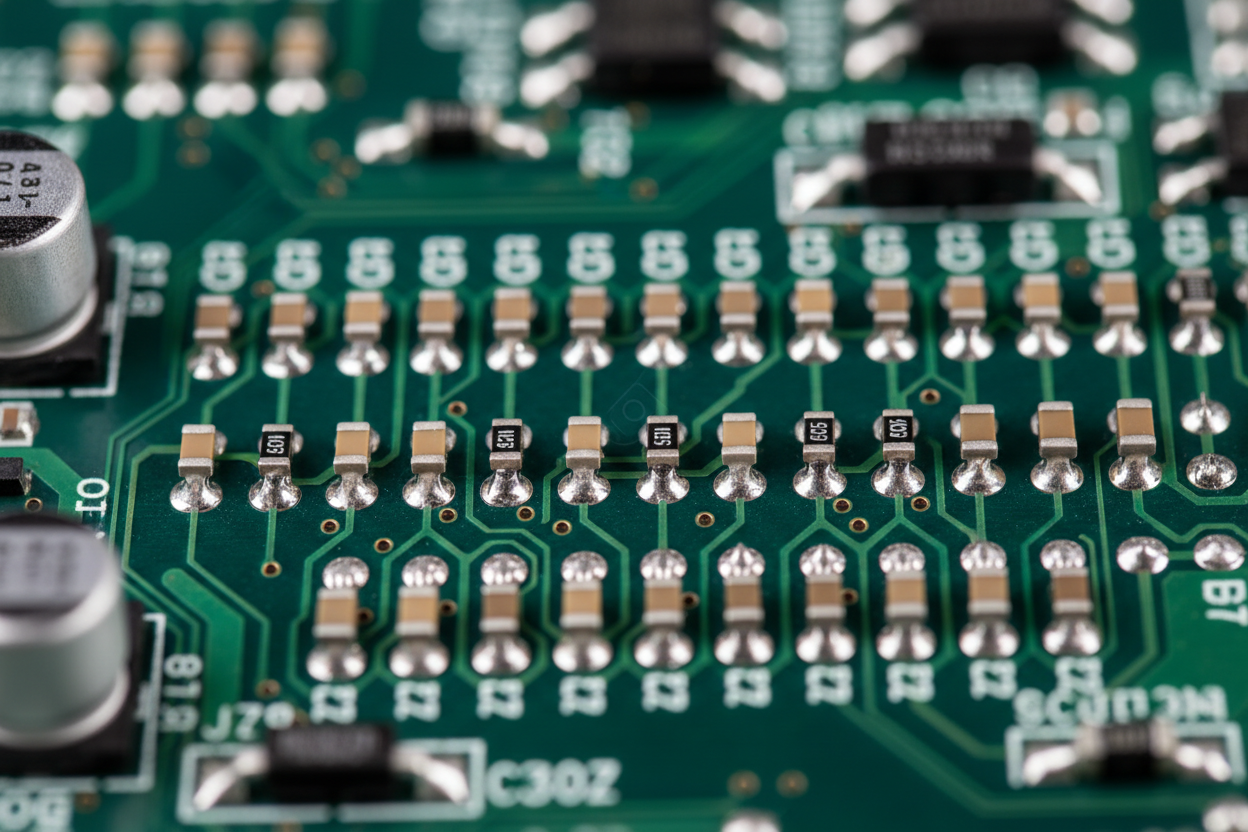 MLCCが電子基板の上に設置されている様子の写真