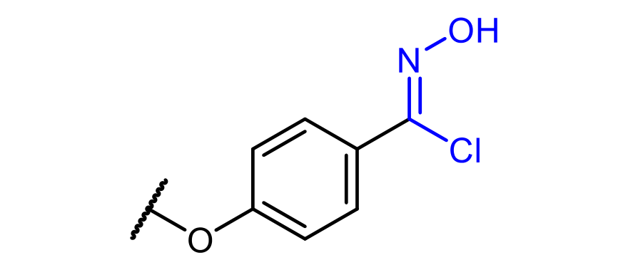 HM end group: phenyl ether carrying a hydroximoyl chloride, –O–C₆H₄–C(Cl)=N–OH