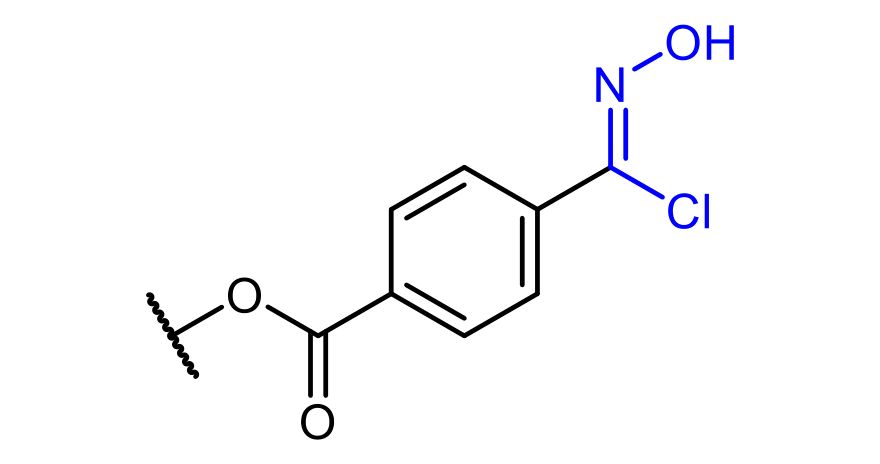 HM3 end group: benzoate ester carrying a hydroximoyl chloride, –O–CO–C₆H₄–C(Cl)=N–OH